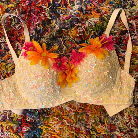 Vintage sequin floral appliqué bra - Picture 2 of 4